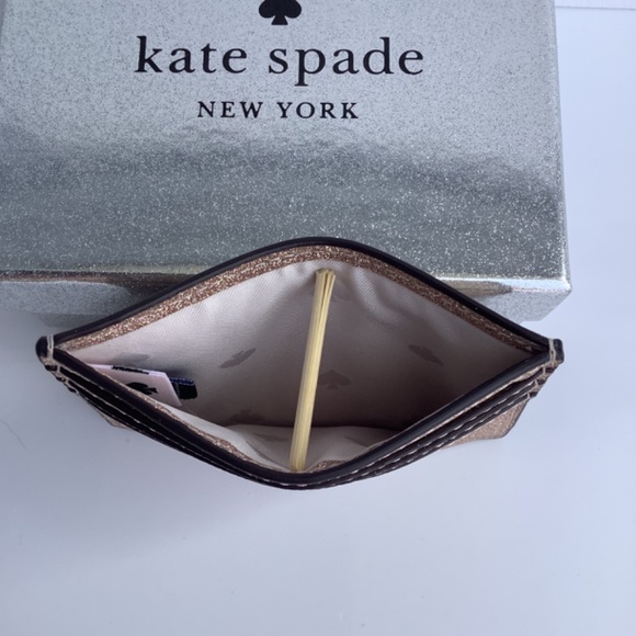 Kate Spade NY Rose Gold Shimmer Glitter Credit Card Holder I.D. Case BNWT + Box - Picture 4 of 6